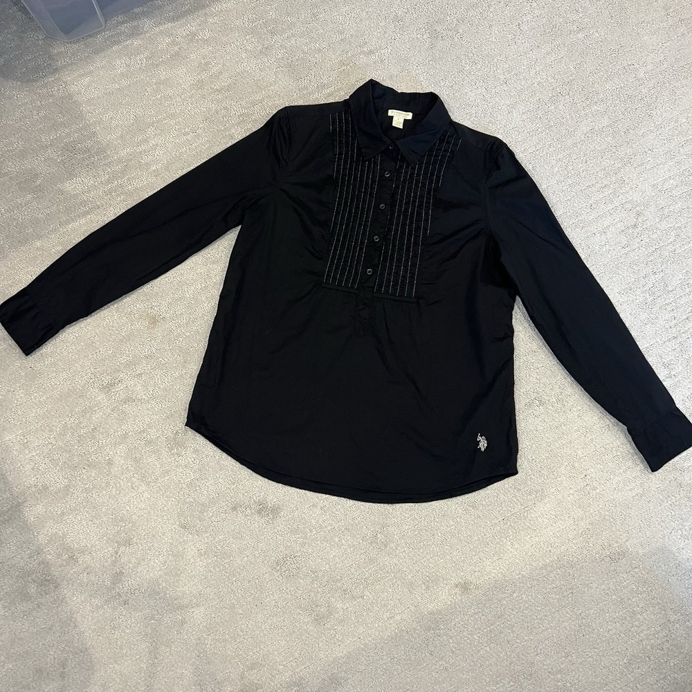 U.S. Polo Assn.‎ Women's L Cotton Pullover Shirt Long Sleeve Stretch Black